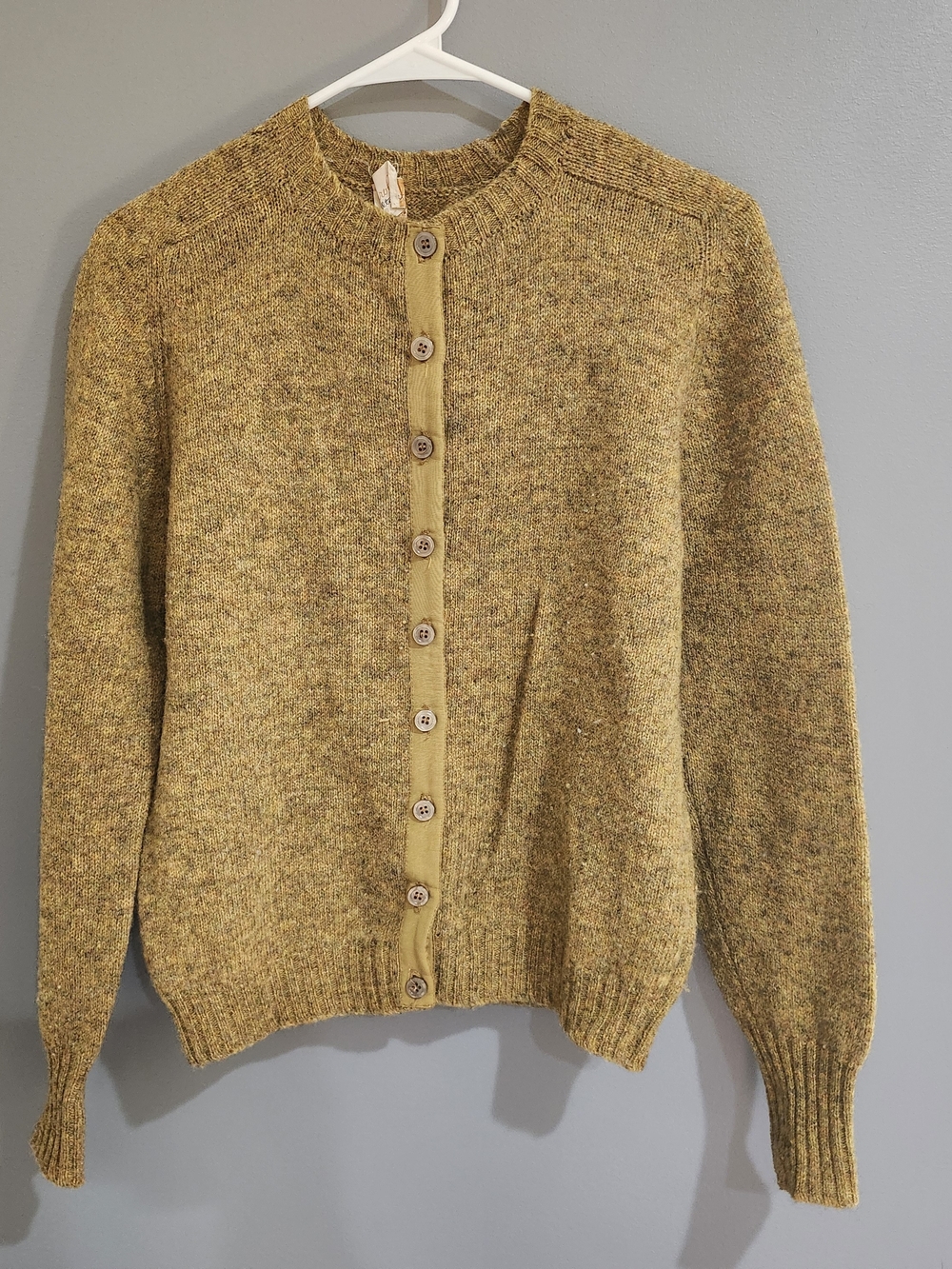 James Kenrob By Dalton Mustard Yellow Button Women's Sweater 100% Shetland Wool